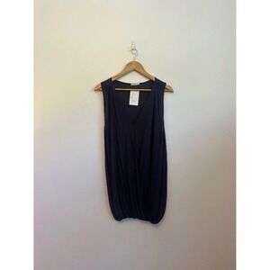 Fresh Laundry Navy Blue Modal Silk Blend Surplice V-Neck Top | Size Large